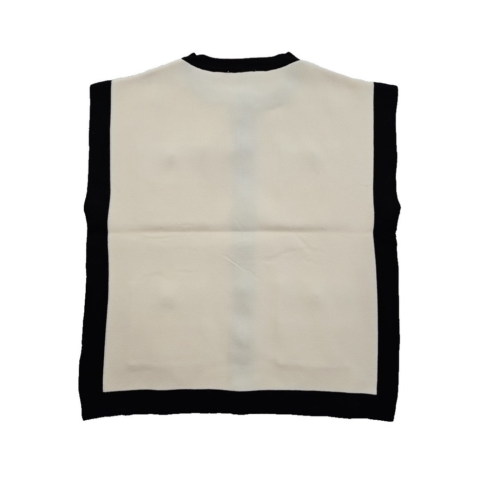 Elie Tahari Sleeveless Knit Vest NEW Women's L Large Black Cream Button Front - Picture 2 of 16